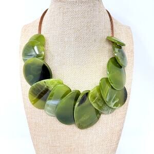 Chunky Green Bib Statement Necklace Large Organic Boho Ethnic Tribal 18 1/2"